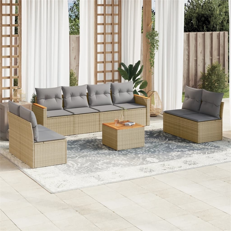 Afuera Living Contemporary 9 Piece Poly Rattan Sofa Set in Gray/Beige