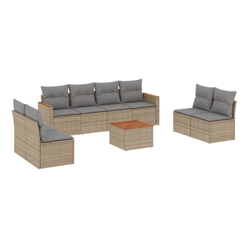 Afuera Living Contemporary 9 Piece Poly Rattan Sofa Set in Gray/Beige