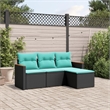 Afuera Living Contemporary 4 Piece Poly Rattan Sofa Set in Black/Blue