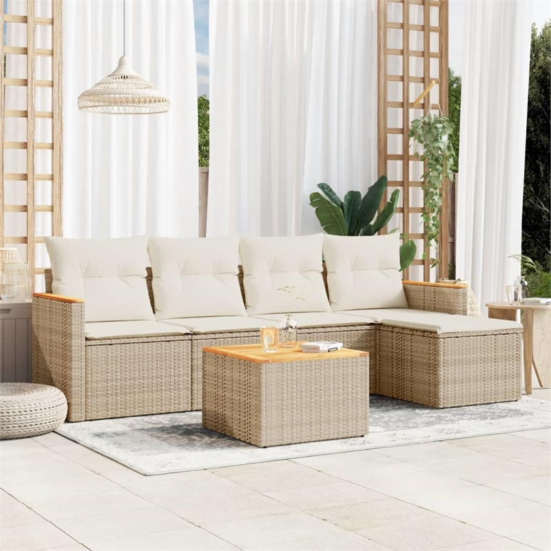 Afuera Living Contemporary Synthetic Poly Rattan 6 Piece Sofa Set in Beige