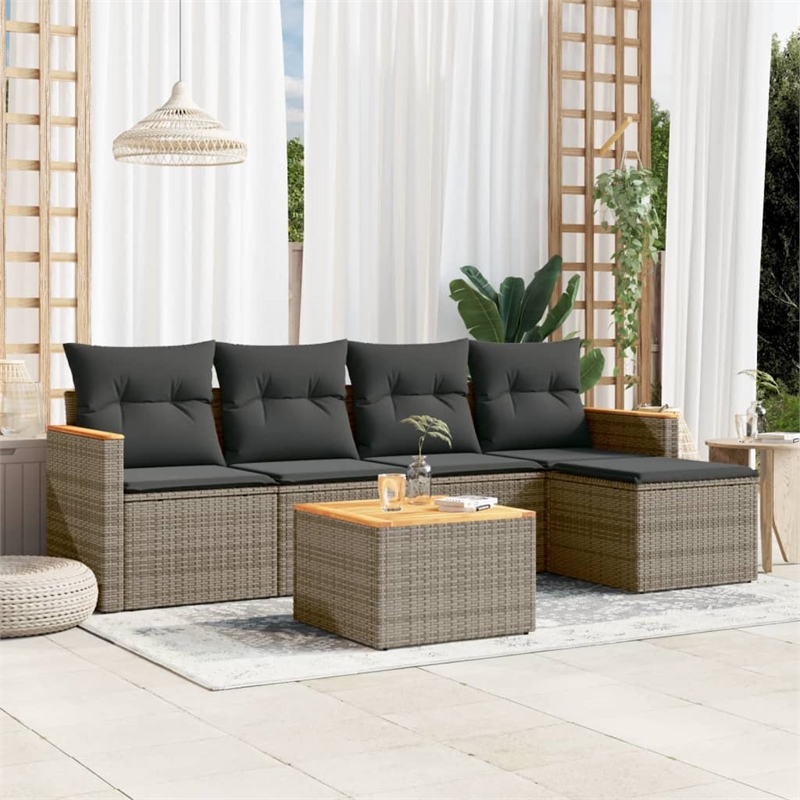 Afuera Living Contemporary Synthetic Poly Rattan 6 Piece  Sofa Set in Gray