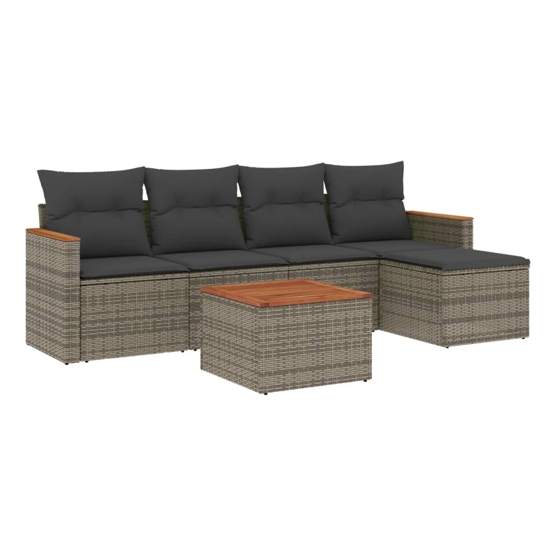 Afuera Living Contemporary Synthetic Poly Rattan 6 Piece  Sofa Set in Gray