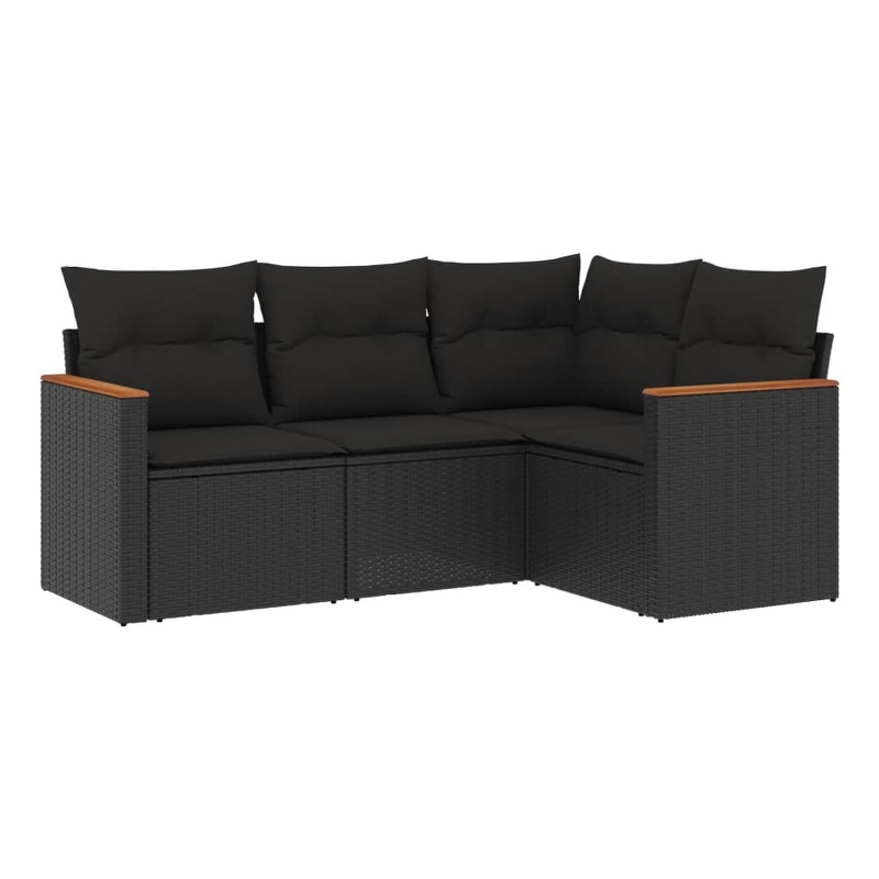 Afuera Living Contemporary 4 Piece Poly Rattan Large Sofa Set in Black