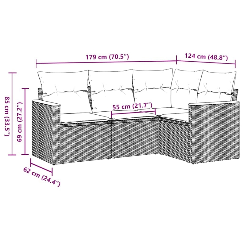 Afuera Living Contemporary 4 Piece Poly Rattan Sofa Set in Black/Cream