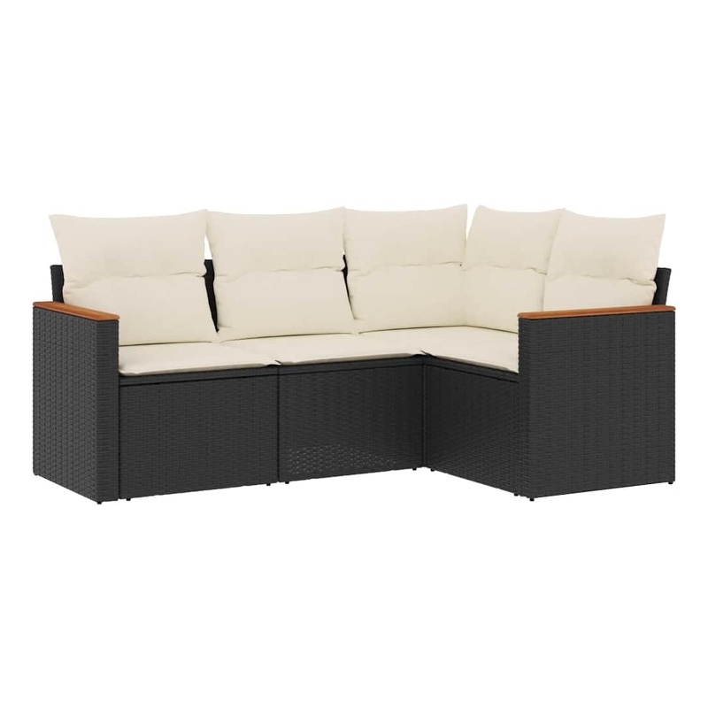Afuera Living Contemporary 4 Piece Poly Rattan Sofa Set in Black/Cream