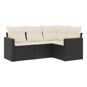 Afuera Living Contemporary 4 Piece Poly Rattan Sofa Set in Black/Cream