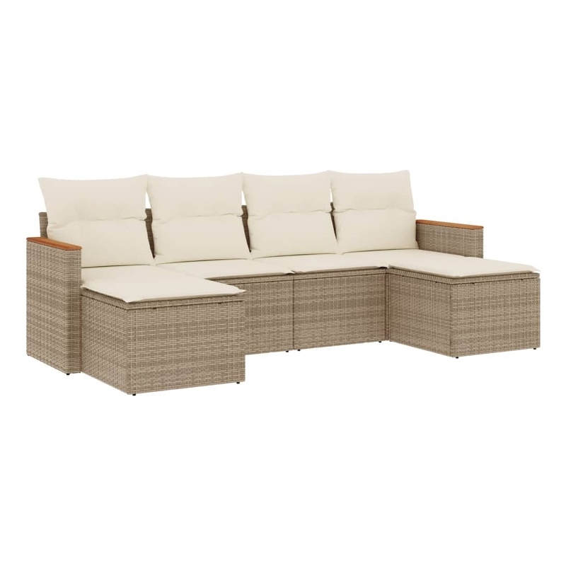 Afuera Living Contemporary 6 Piece Poly Rattan Sofa Set in Cream/Beige