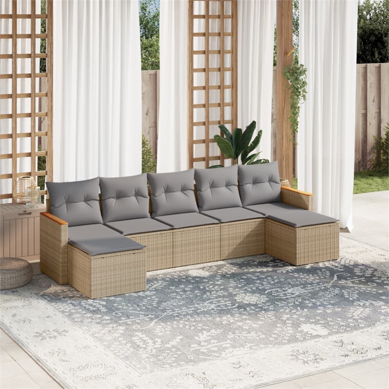Afuera Living Contemporary 7 Piece Poly Rattan Sofa Set in Beige