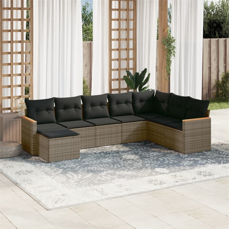 Afuera Living Contemporary Synthetic Poly Rattan 8 Piece  Sofa Set in Gray