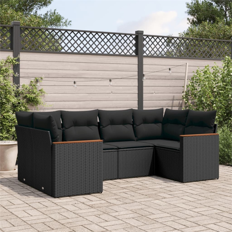 Afuera Living Contemporary Synthetic Poly Rattan 6 Piece  Sofa Set in Black