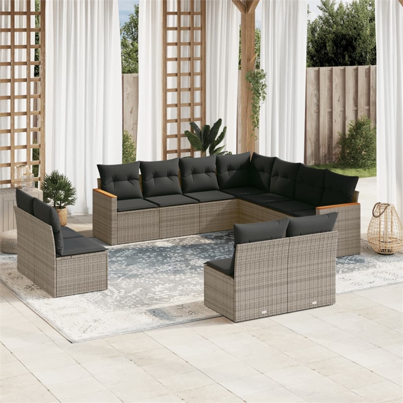 Afuera Living Contemporary 11 Piece Poly Rattan Large Sofa Set in Gray