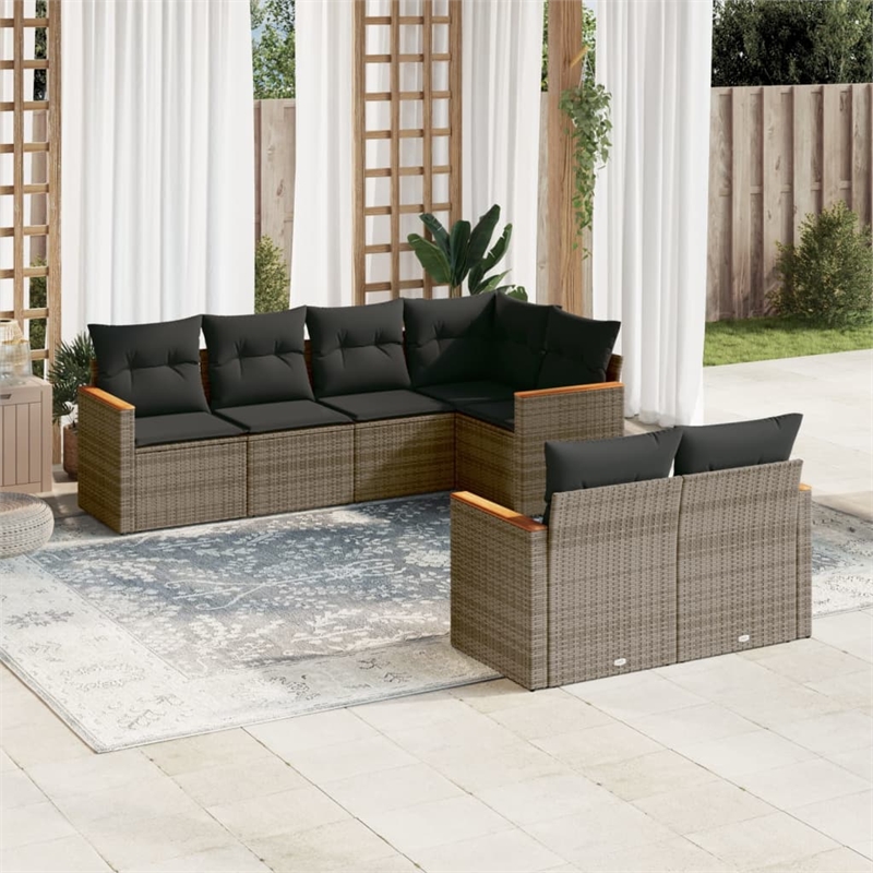 Afuera Living Contemporary Synthetic Poly Rattan 7 Piece Sofa Set in Gray
