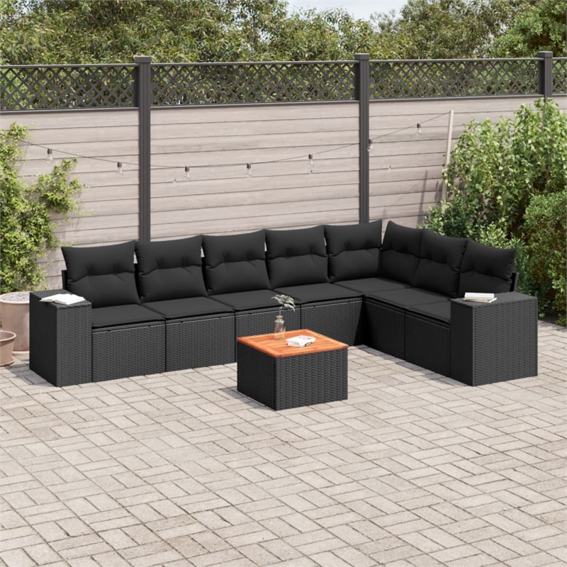 Afuera Living Contemporary 8 Piece Poly Rattan Sofa Set in Black