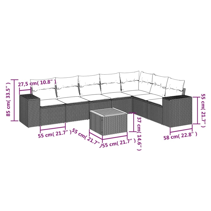 Afuera Living Contemporary 8 Piece Poly Rattan Sofa Set in Black