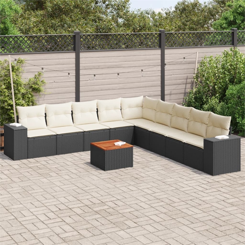 Afuera Living Contemporary 10 Piece Poly Rattan Sofa Set in Black/Cream