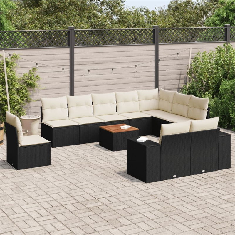 Afuera Living Contemporary 11 Piece Poly Rattan Sofa Set in Black/Cream