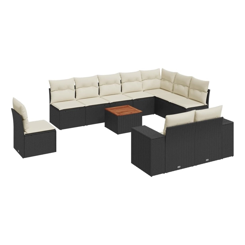 Afuera Living Contemporary 11 Piece Poly Rattan Sofa Set in Black/Cream