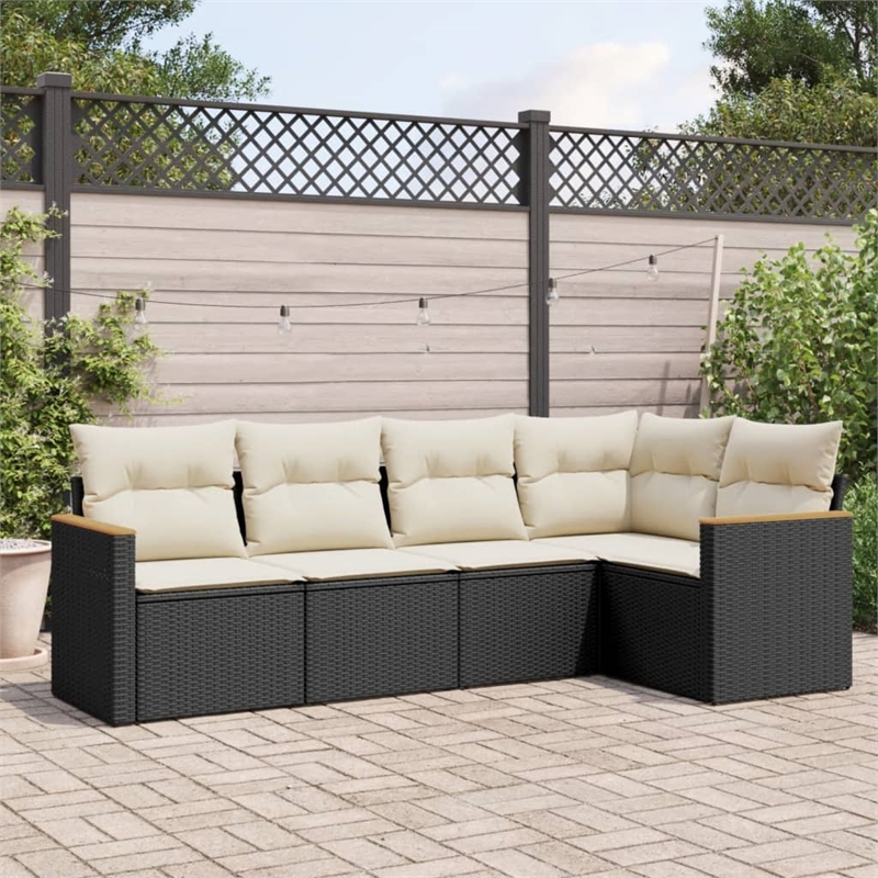Afuera Living Contemporary 5 Piece Poly Rattan Sofa Set in Black/Cream