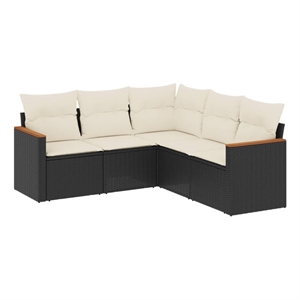 Afuera Living Contemporary 5 Piece Poly Rattan Sofa Set in Black/Cream