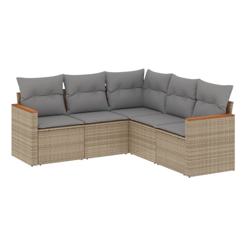Afuera Living Contemporary Synthetic Poly Rattan 5 Piece  Sofa Set in Beige