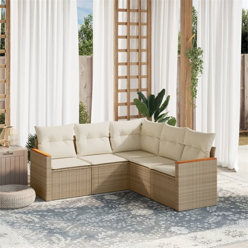 Afuera Living Contemporary 5 Piece Poly Rattan Small Sofa Set in Beige