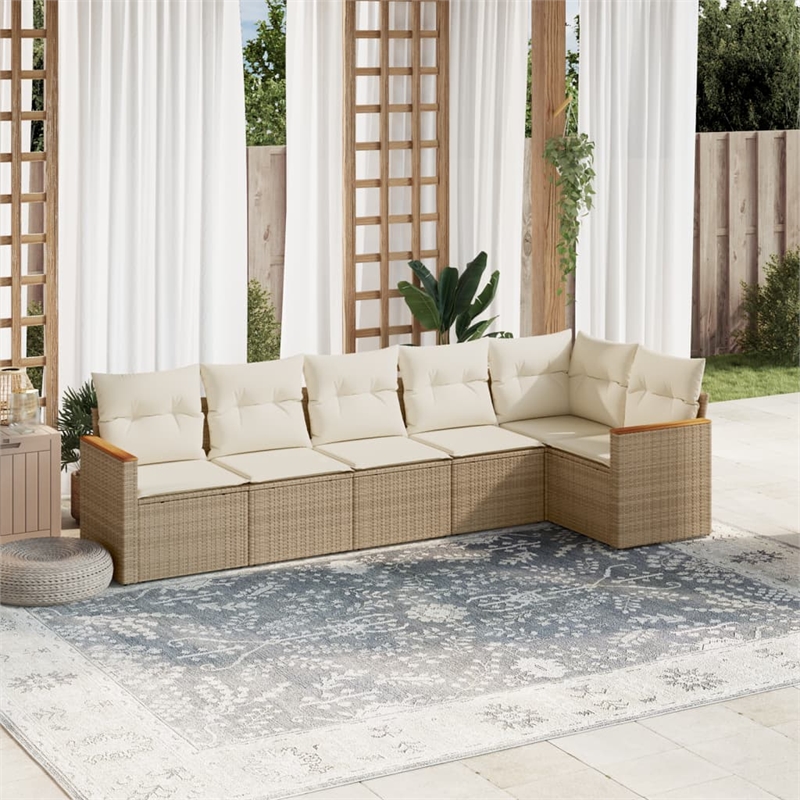 Afuera Living Contemporary 6 Piece Poly Rattan Sofa Set in Cream/Beige