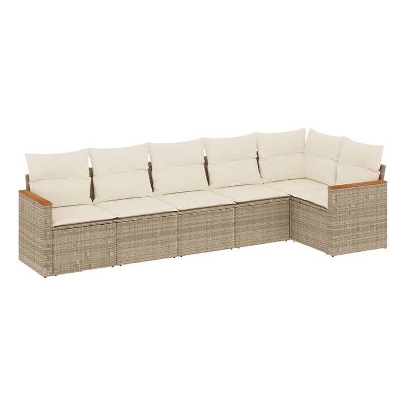 Afuera Living Contemporary 6 Piece Poly Rattan Sofa Set in Cream/Beige