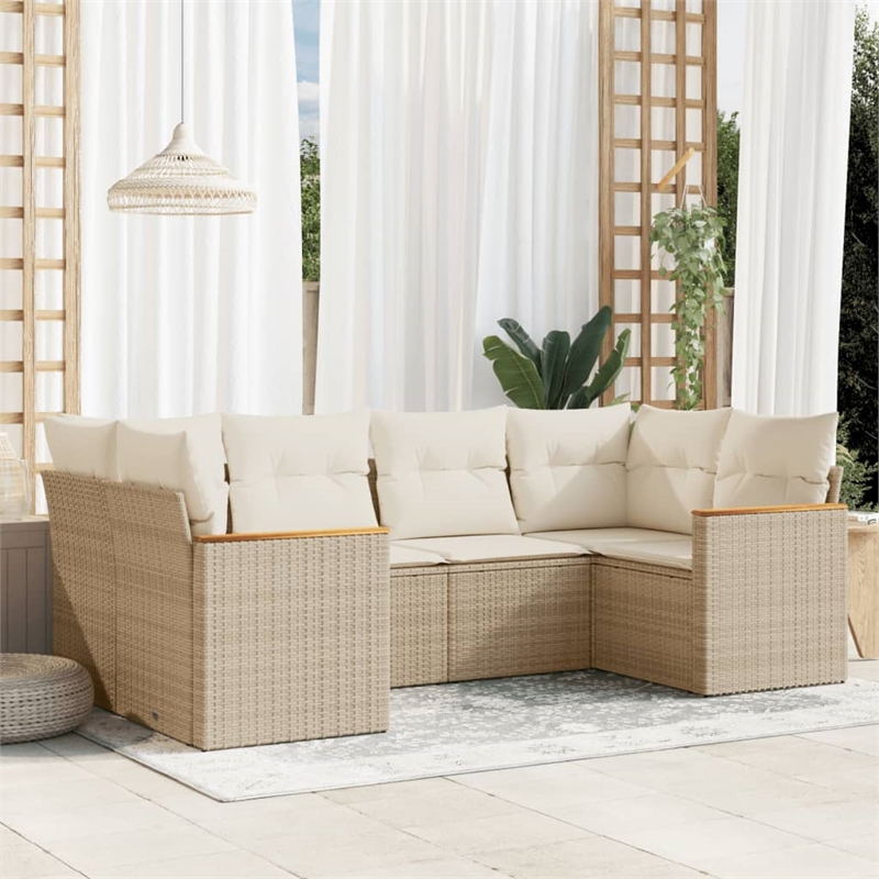 Afuera Living Contemporary Synthetic Poly Rattan 6 Piece Sofa Set in Cream/Beige