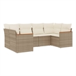 Afuera Living Contemporary Synthetic Poly Rattan 6 Piece Sofa Set in Cream/Beige