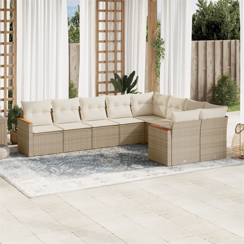 Afuera Living Contemporary Synthetic Poly Rattan 9 Piece Sofa Set in Beige