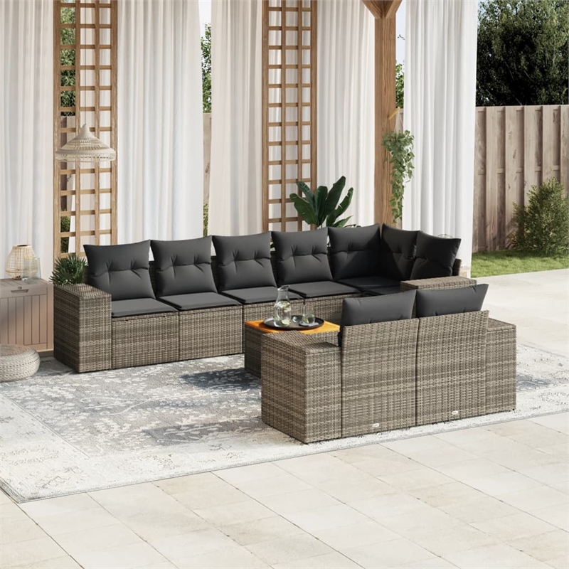 Afuera Living Contemporary Synthetic Poly Rattan 9 Piece Sofa Set in Gray