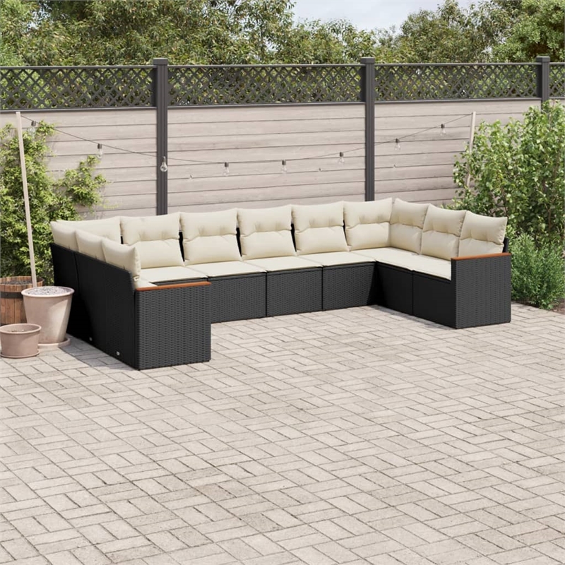 Afuera Living Contemporary 10 Piece Poly Rattan Sofa Set in Black/Cream