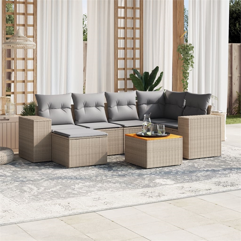 Afuera Living Contemporary Synthetic Poly Rattan 7 Piece  Sofa Set in Beige