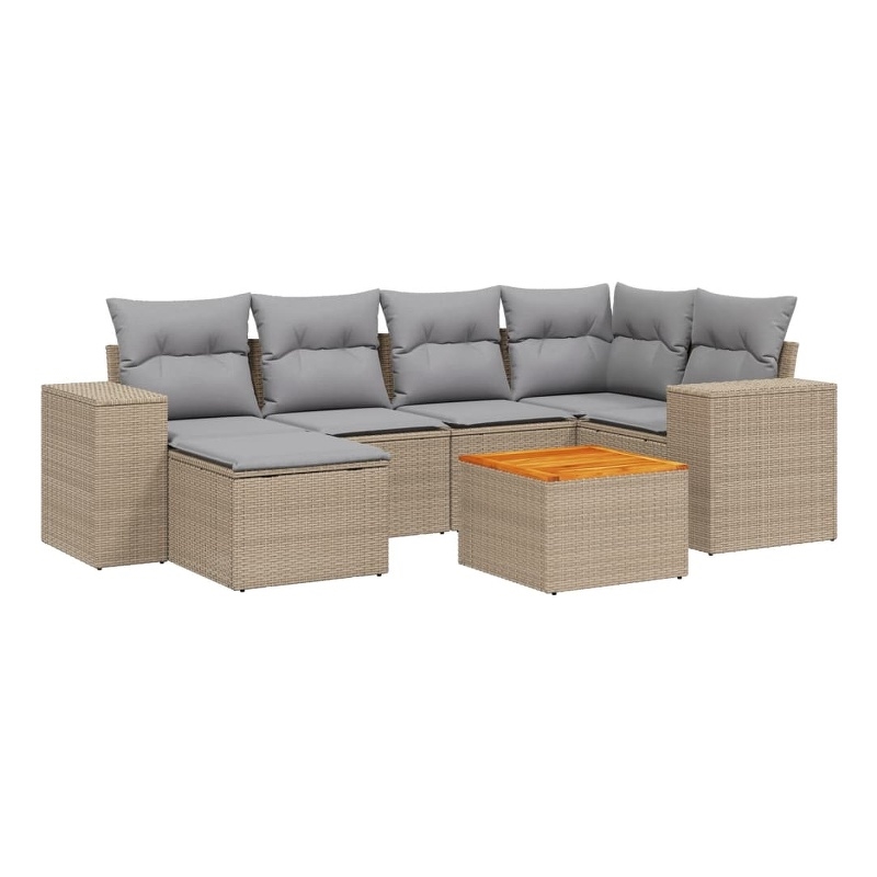 Afuera Living Contemporary Synthetic Poly Rattan 7 Piece  Sofa Set in Beige