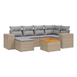 Afuera Living Contemporary Synthetic Poly Rattan 7 Piece  Sofa Set in Beige