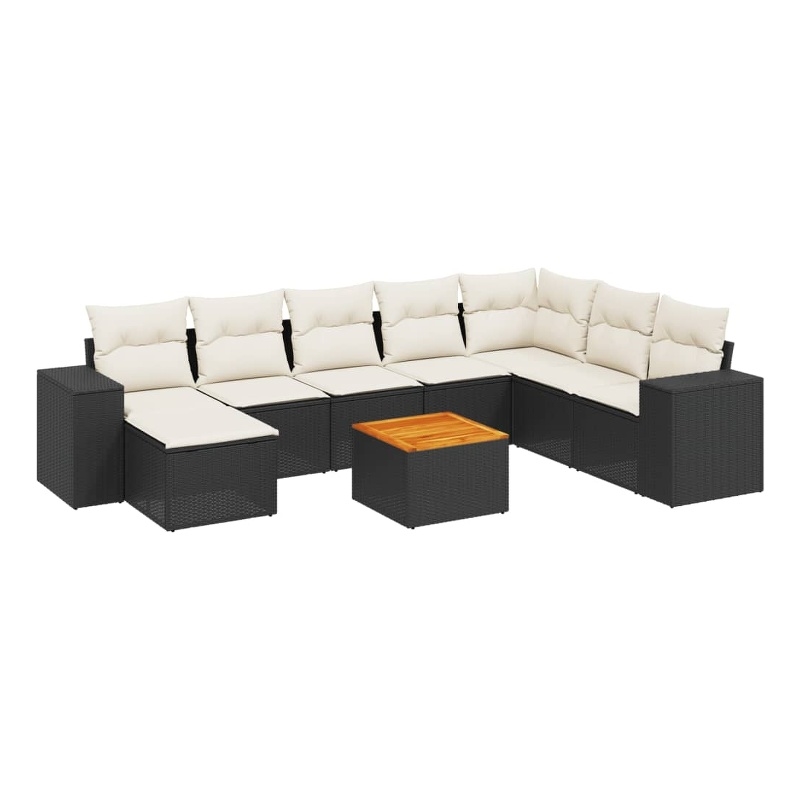 Afuera Living Contemporary 9 Piece Poly Rattan Sofa Set in Black