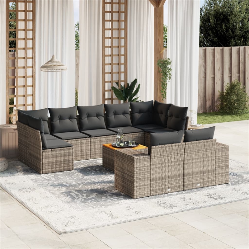 Afuera Living Contemporary 10 Piece Poly Rattan Sofa Set in Gray