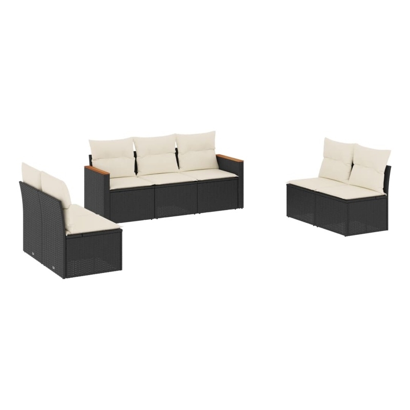 Afuera Living Contemporary 7 Piece Poly Rattan Sofa Set in Black/Cream
