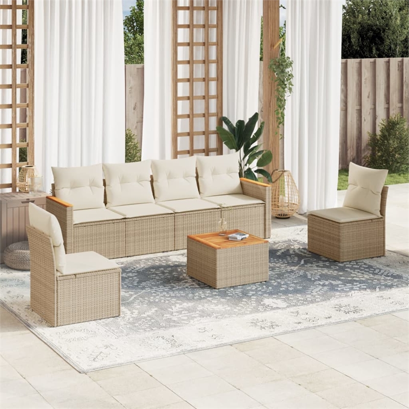 Afuera Living Contemporary Synthetic Poly Rattan 7 Piece  Sofa Set in Beige