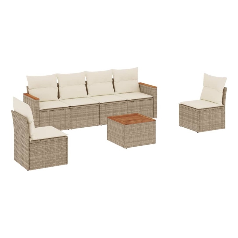 Afuera Living Contemporary Synthetic Poly Rattan 7 Piece  Sofa Set in Beige