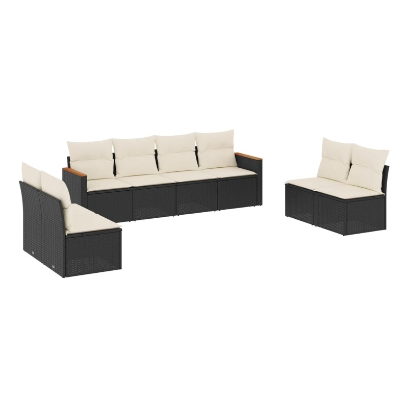 Afuera Living Contemporary 8 Piece Poly Rattan Sofa Set in Black/Cream