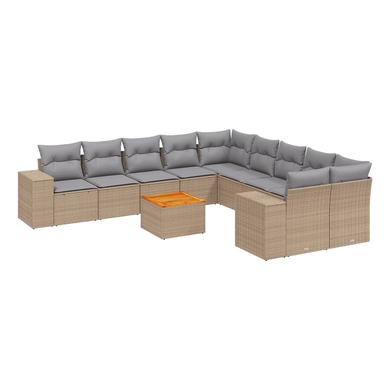 Afuera Living Contemporary Synthetic Poly Rattan 11 Piece  Sofa Set in Beige