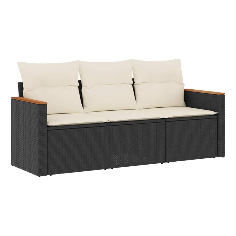 Afuera Living Contemporary Synthetic Poly Rattan 3 Piece Sofa Set in Black/Cream