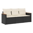 Afuera Living Contemporary Synthetic Poly Rattan 3 Piece Sofa Set in Black/Cream