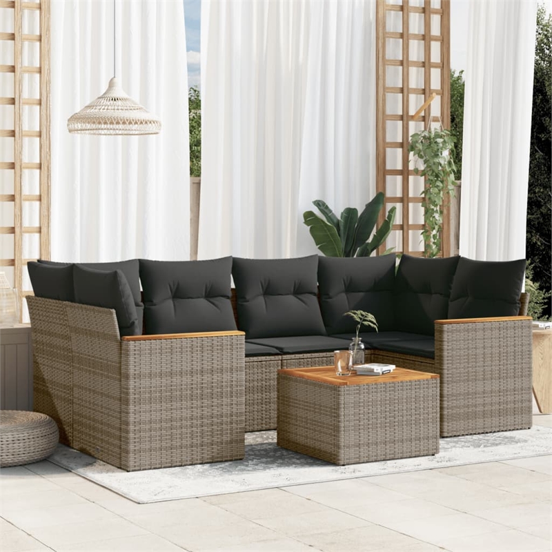 Afuera Living Contemporary Synthetic Poly Rattan 7 Piece  Sofa Set in Gray