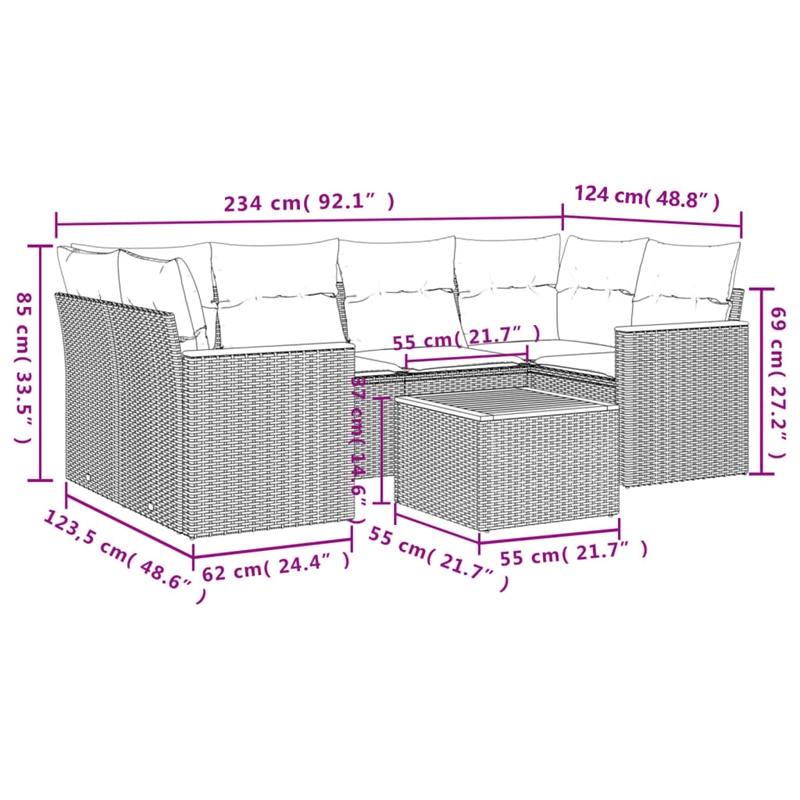 Afuera Living Contemporary Synthetic Poly Rattan 7 Piece  Sofa Set in Gray