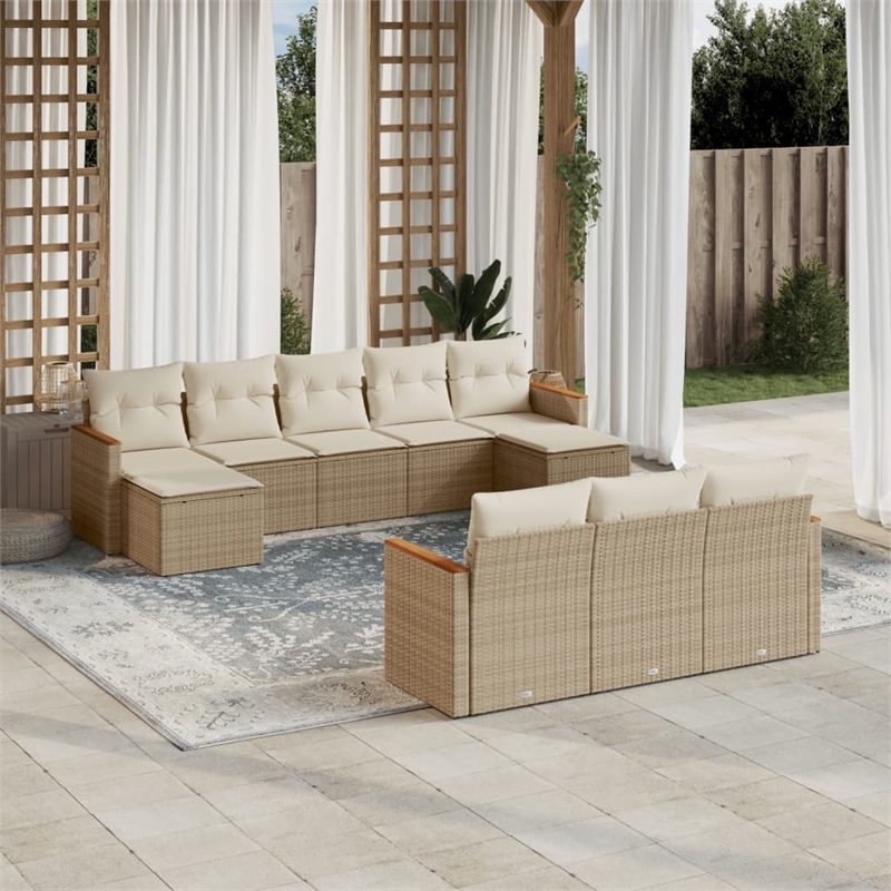 Afuera Living Contemporary Synthetic Poly Rattan 10 Piece Sofa Set in Beige