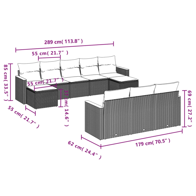Afuera Living Contemporary Synthetic Poly Rattan 10 Piece Sofa Set in Beige
