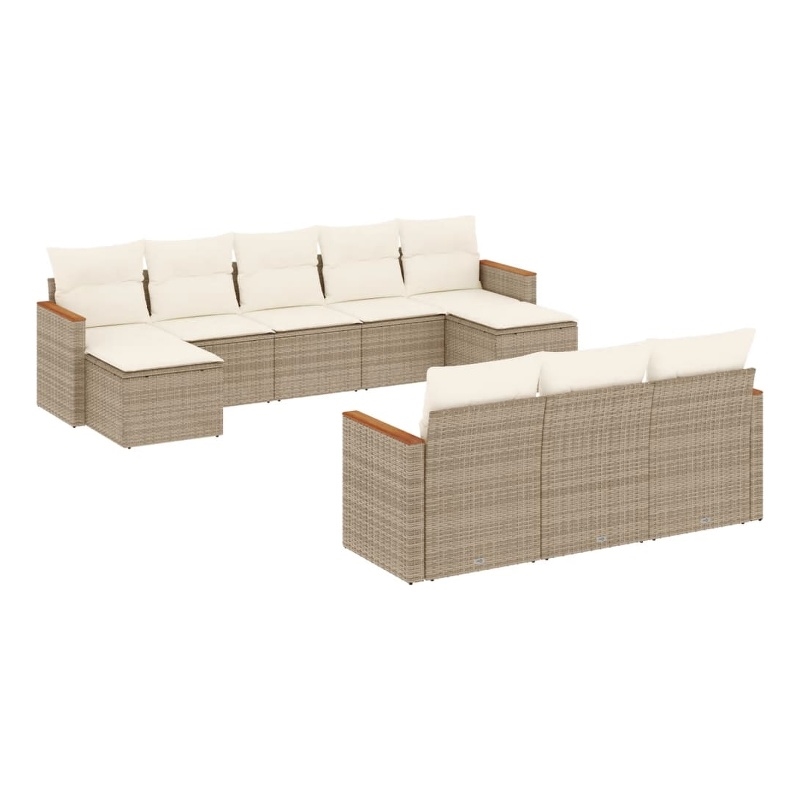 Afuera Living Contemporary Synthetic Poly Rattan 10 Piece Sofa Set in Beige