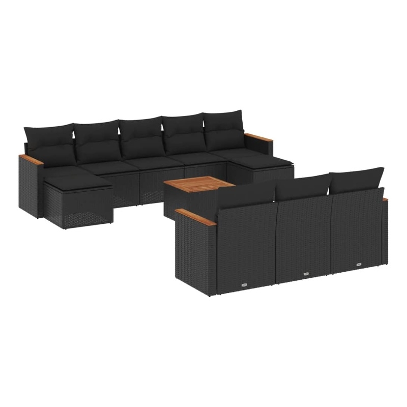 Afuera Living Contemporary 11 Piece Poly Rattan Sofa Set in Black